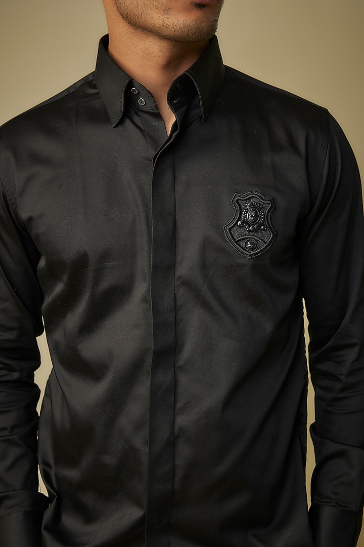 Black Cotton Lycra Shirt by AMIT ARORA at Pernia's Pop Up Shop
