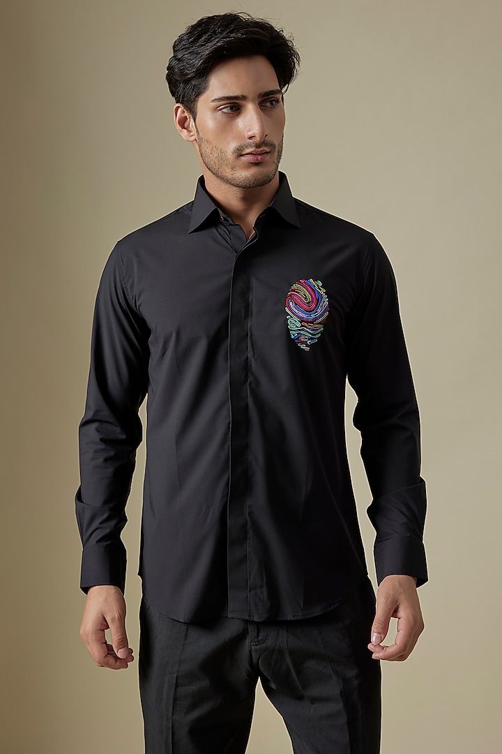 Black Acetate Motif Embroidered Shirt by AMIT ARORA