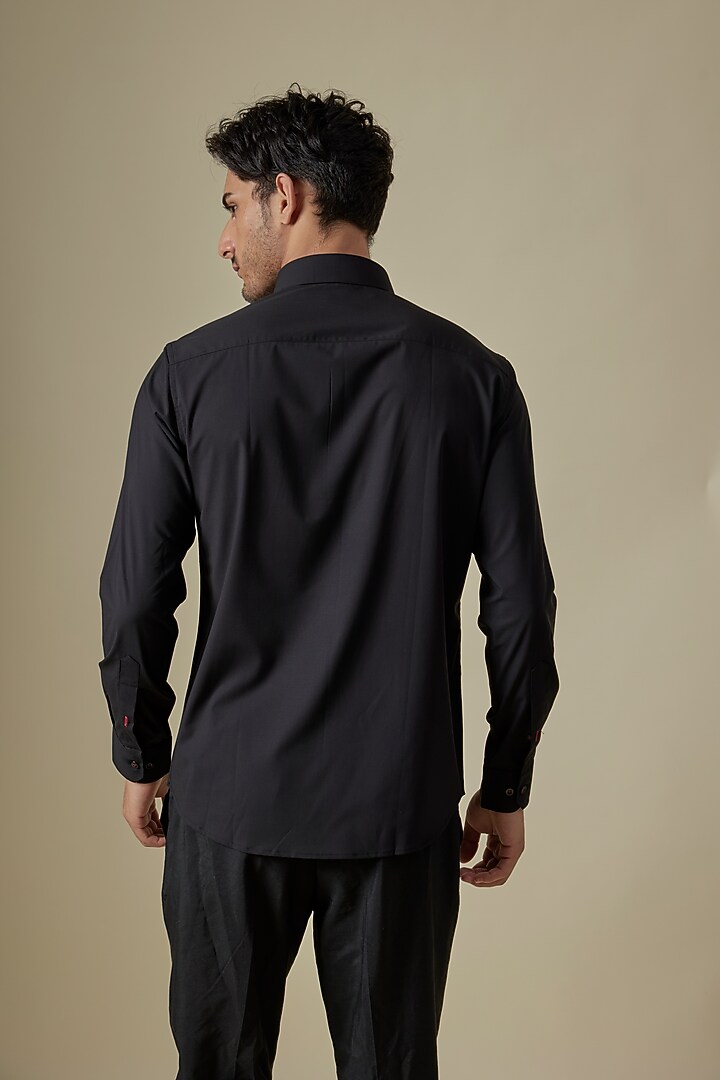 Black Acetate Motif Embroidered Shirt by AMIT ARORA at Pernia's Pop Up Shop