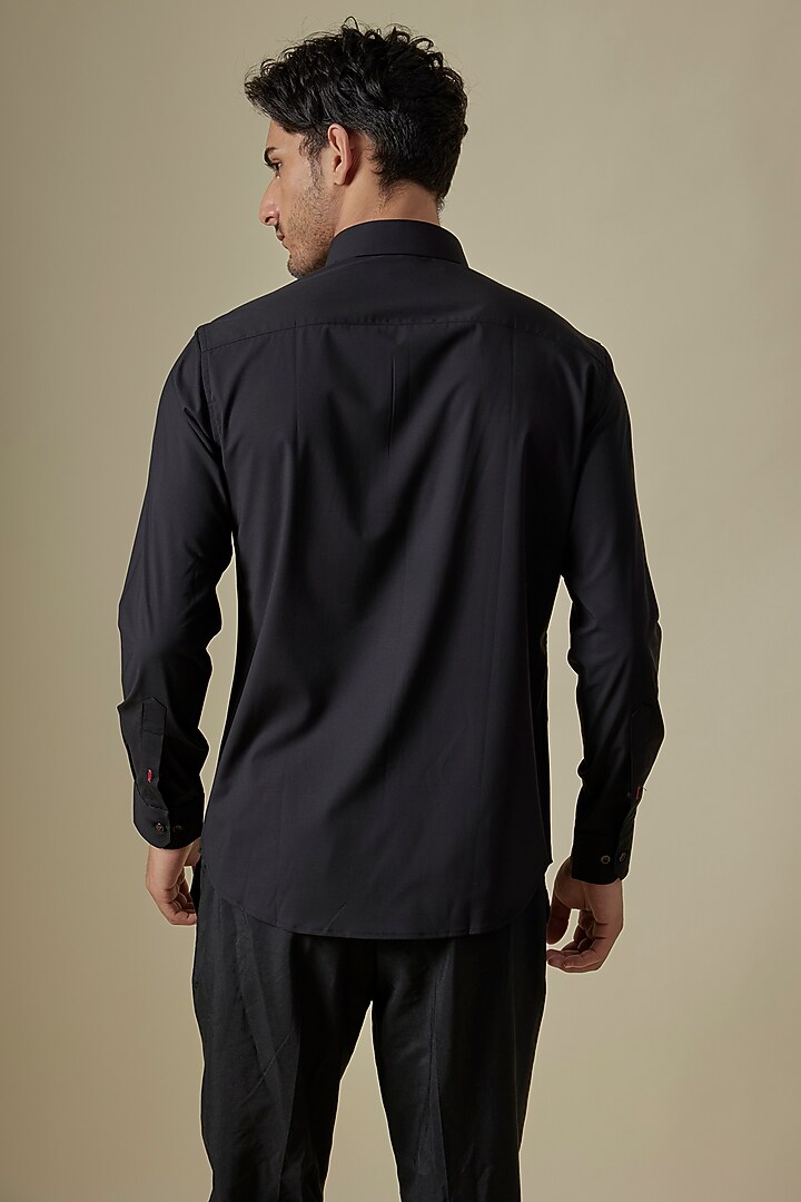 Black Acetate Motif Embroidered Shirt by AMIT ARORA at Pernia's Pop Up Shop