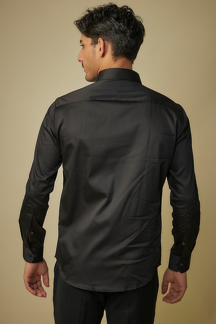 Black Cotton Lycra Motif Embroidered Shirt by AMIT ARORA at Pernia's Pop Up Shop
