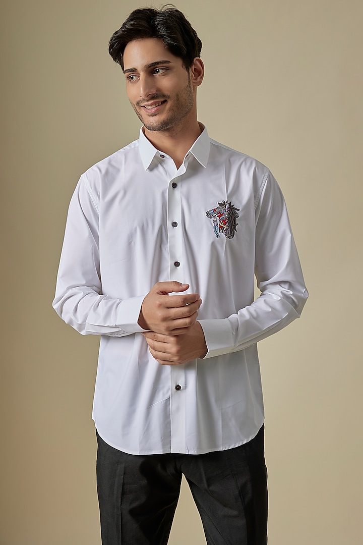 White Acetate Motif Embroidered Shirt by AMIT ARORA