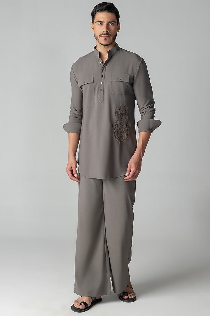Mouse-Colored Crepe Co-Ord Set by AMIT ARORA at Pernia's Pop Up Shop