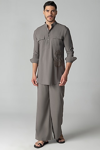 Mouse-Colored Crepe Co-Ord Set by AMIT ARORA