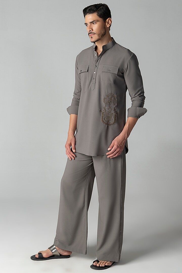 Mouse-Colored Crepe Co-Ord Set by AMIT ARORA at Pernia's Pop Up Shop