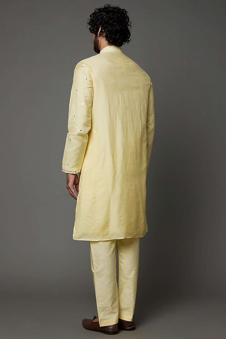 Lemon Yellow Moonga Silk Kurta Set by AMIT ARORA at Pernia's Pop Up Shop