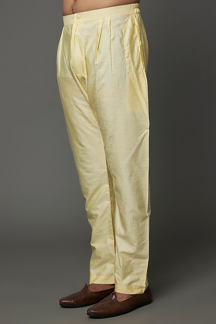 Lemon Yellow Moonga Silk Kurta Set by AMIT ARORA at Pernia's Pop Up Shop