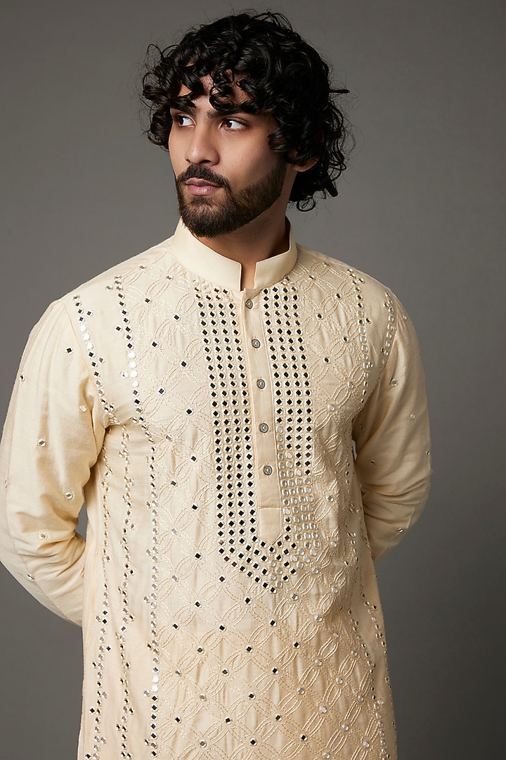 Cream Moonga Silk Kurta Set by AMIT ARORA at Pernia's Pop Up Shop