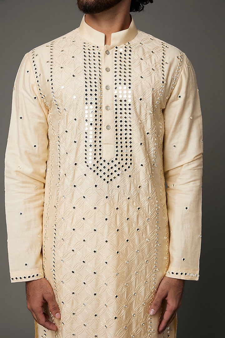 Cream Moonga Silk Kurta Set by AMIT ARORA at Pernia's Pop Up Shop