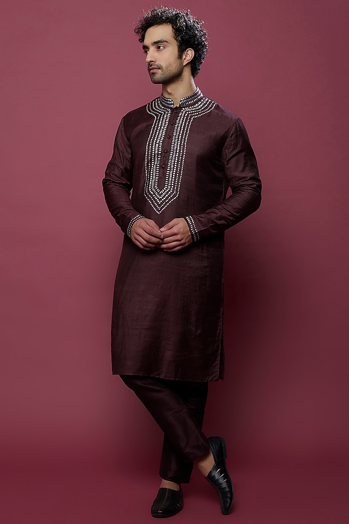 Maroon Embellished Kurta Set by AMIT ARORA