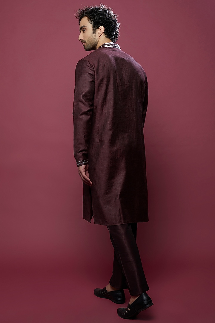 Maroon Banarasi Silk Embellished Kurta Set by AMIT ARORA at Pernia's Pop Up Shop