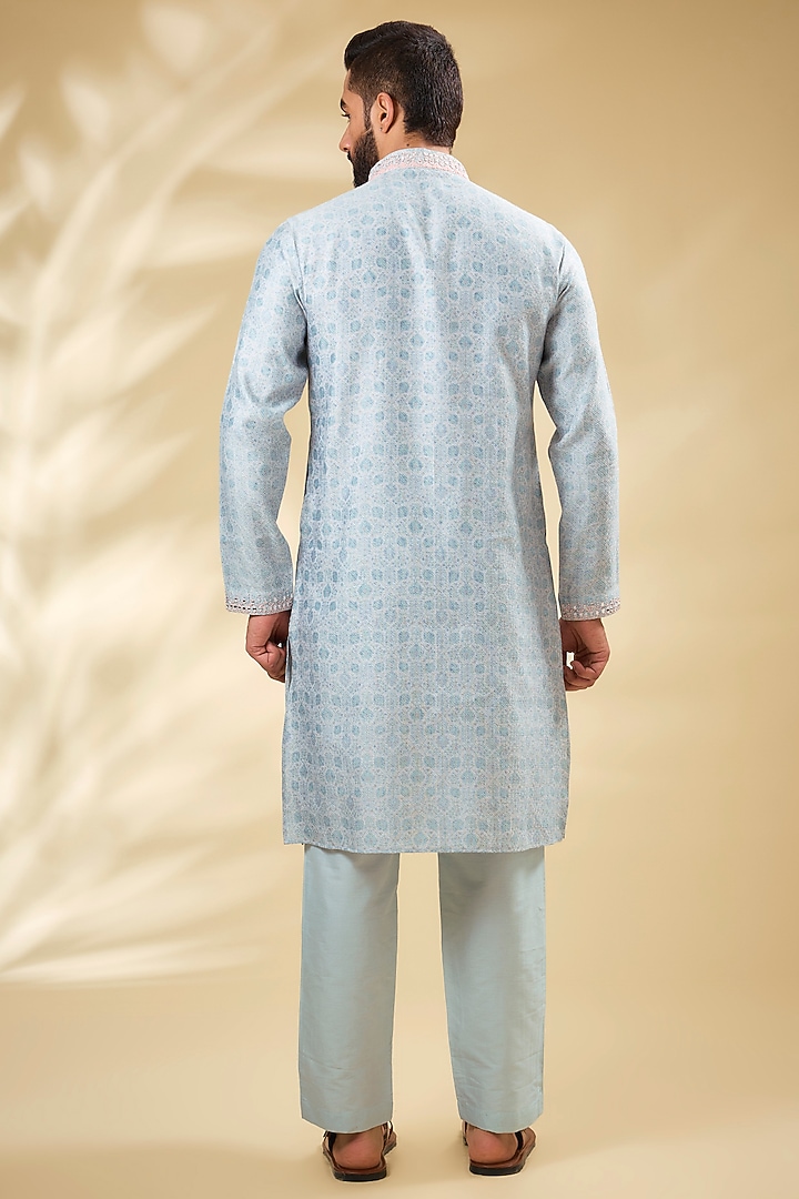 Sky Blue Banarasi Silk & Cotton Silk Digital Printed Kurta Set by AMIT ARORA at Pernia's Pop Up Shop