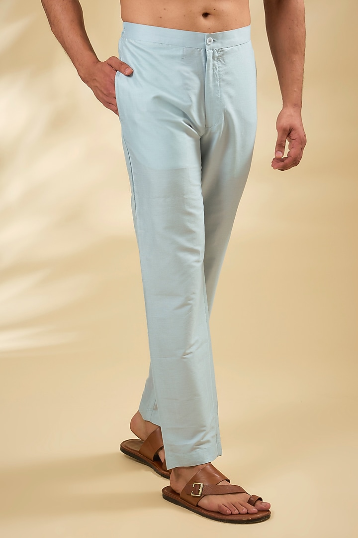 Sky Blue Banarasi Silk & Cotton Silk Digital Printed Kurta Set by AMIT ARORA at Pernia's Pop Up Shop