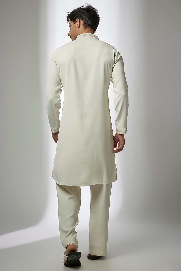 Ivory Poly Knit Hand Embroidered Kurta Set by AMIT ARORA at Pernia's Pop Up Shop