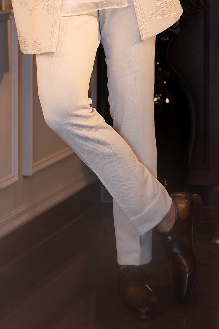 Cream Textured Knit Hand Embroidered Indo-Western Set by AMIT ARORA at Pernia's Pop Up Shop