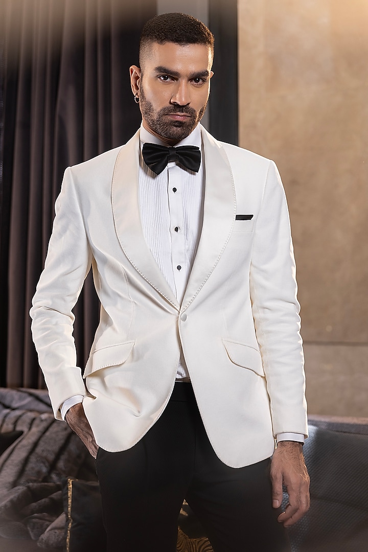 Ivory Cotton Velvet Tuxedo by AMIT ARORA at Pernia's Pop Up Shop