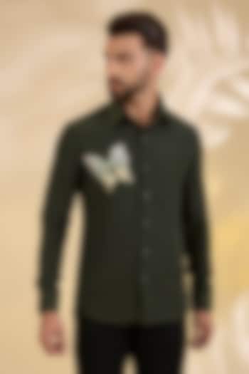 Green Polynosic Party Wear Shirt by AMIT ARORA at Pernia's Pop Up Shop