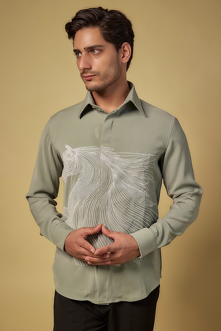 Grey Polysonic Party Wear Shirt by AMIT ARORA at Pernia's Pop Up Shop