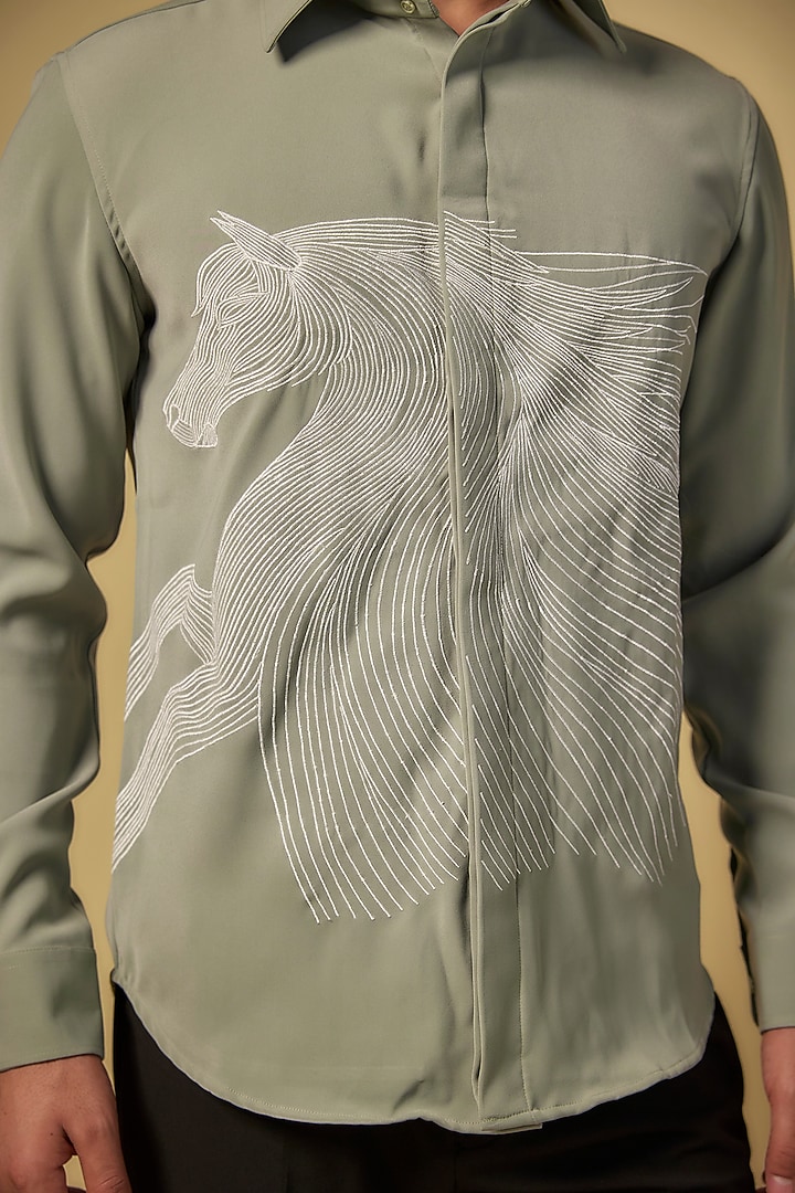 Grey Polysonic Party Wear Shirt by AMIT ARORA at Pernia's Pop Up Shop