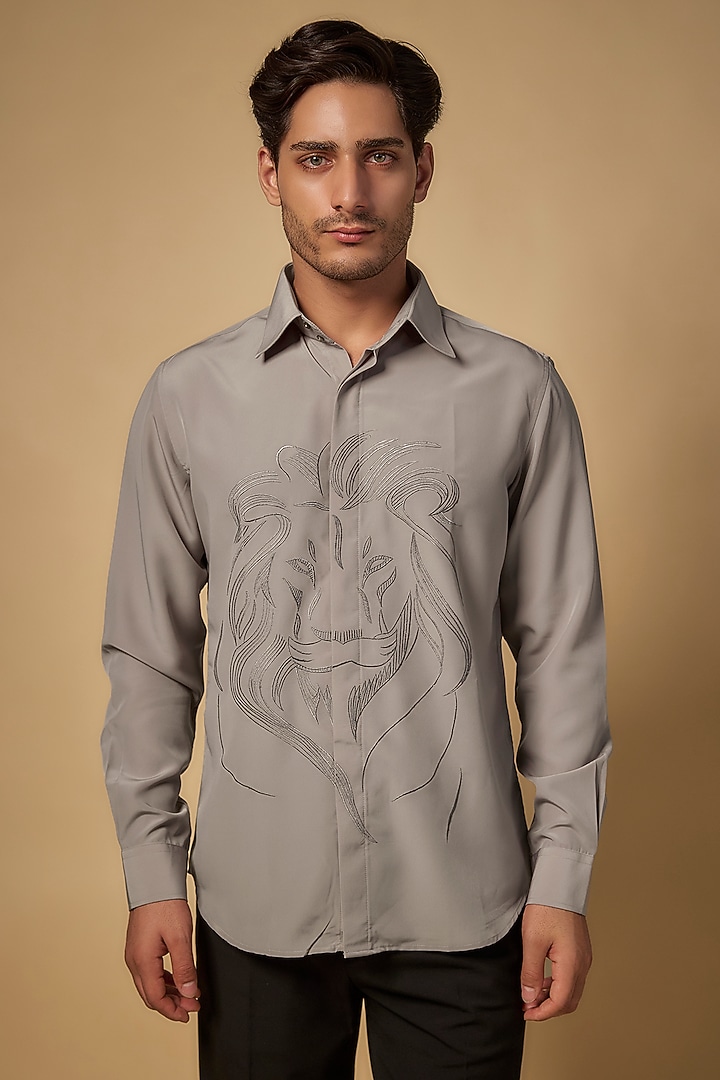 Beige Polysonic Party Wear Shirt by AMIT ARORA at Pernia's Pop Up Shop