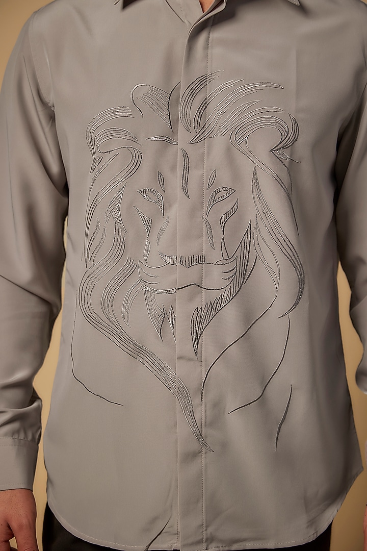 Beige Polysonic Party Wear Shirt by AMIT ARORA at Pernia's Pop Up Shop