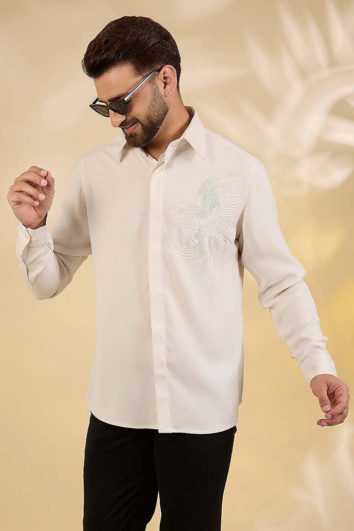 Off-White Polynosic Party Wear Shirt by AMIT ARORA at Pernia's Pop Up Shop