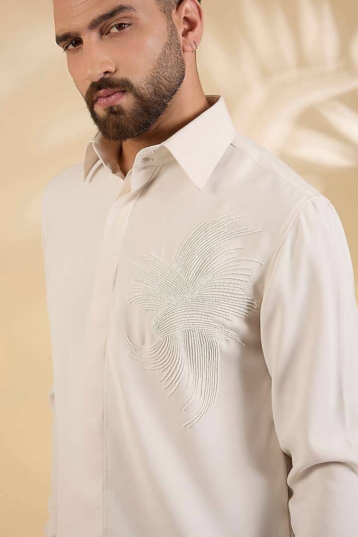 Off-White Polynosic Party Wear Shirt by AMIT ARORA at Pernia's Pop Up Shop