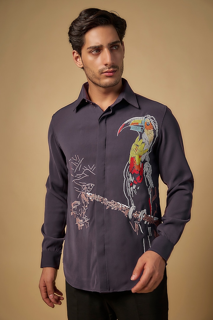 Purple Polysonic Party Wear Shirt by AMIT ARORA at Pernia's Pop Up Shop
