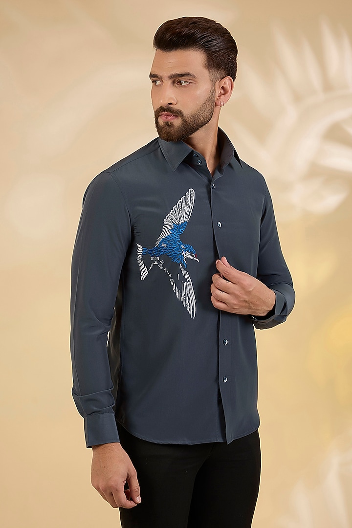 Grey Polynosic Party Wear Shirt by AMIT ARORA at Pernia's Pop Up Shop