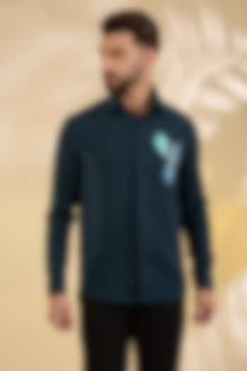 Turquoise Polynosic Party Wear Shirt by AMIT ARORA at Pernia's Pop Up Shop