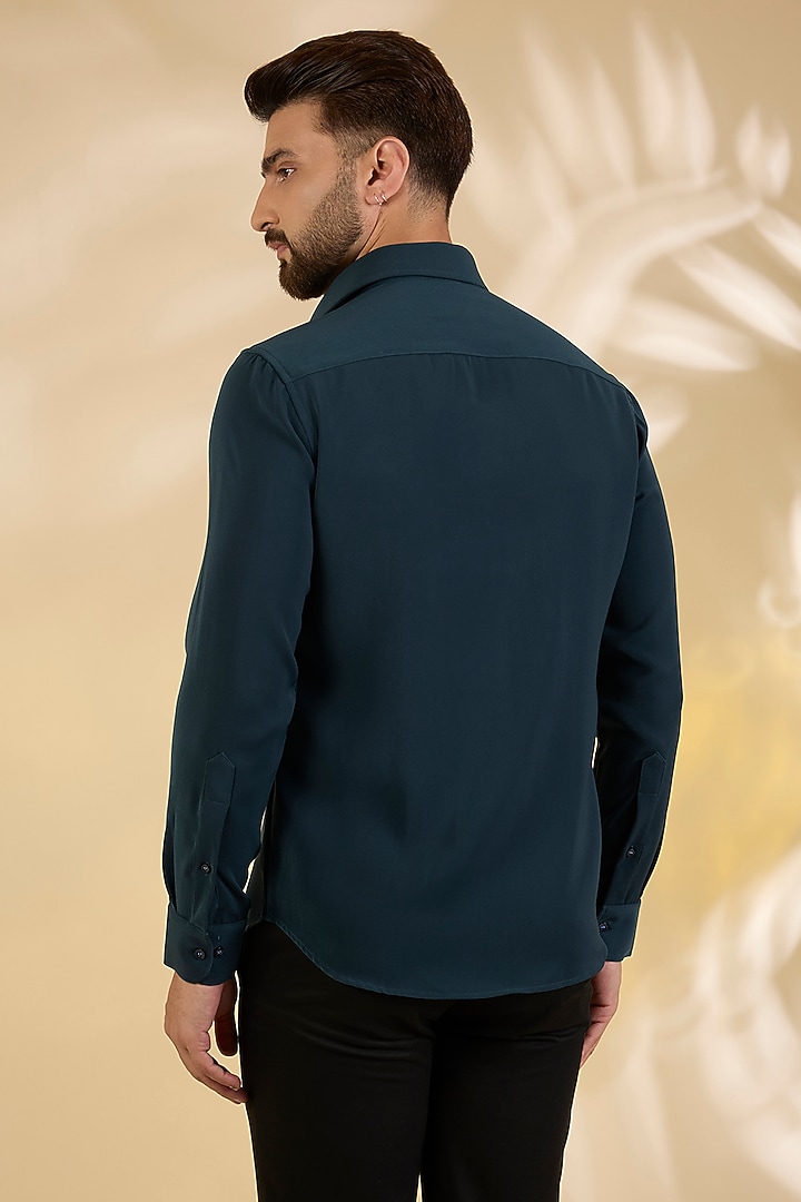 Turquoise Polynosic Party Wear Shirt by AMIT ARORA at Pernia's Pop Up Shop