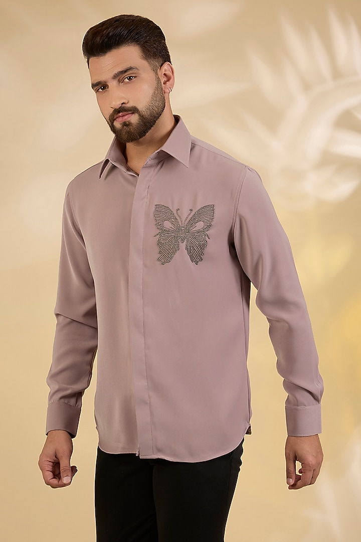 Dark Pink Polynosic Party Wear Shirt by AMIT ARORA at Pernia's Pop Up Shop