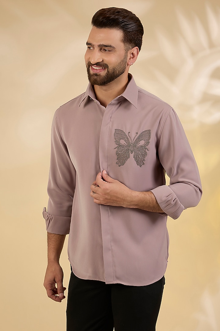 Dark Pink Polynosic Party Wear Shirt by AMIT ARORA at Pernia's Pop Up Shop