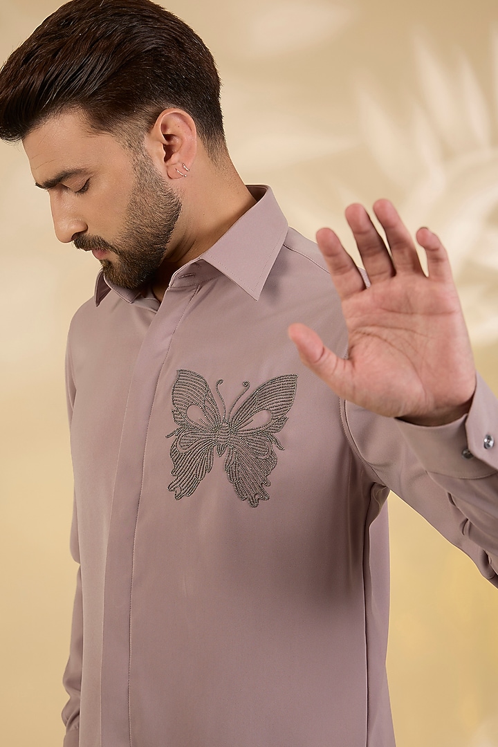 Dark Pink Polynosic Party Wear Shirt by AMIT ARORA at Pernia's Pop Up Shop