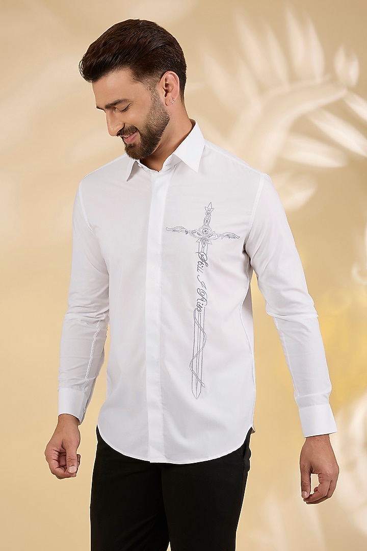 White Polynosic Party Wear Shirt by AMIT ARORA at Pernia's Pop Up Shop