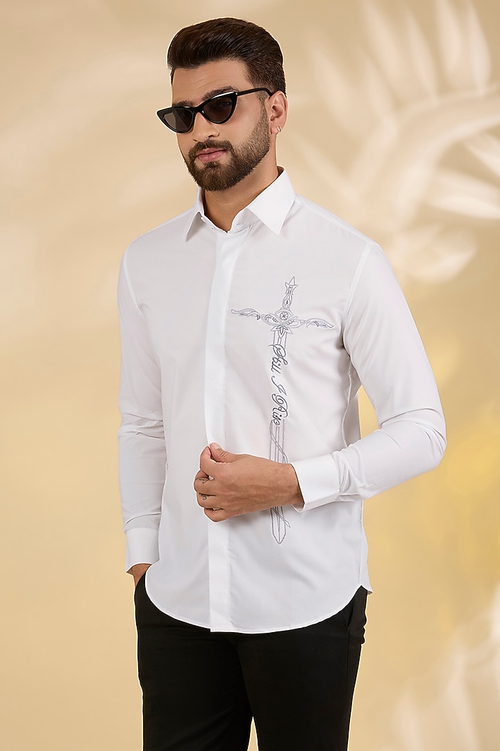 White Polynosic Party Wear Shirt by AMIT ARORA at Pernia's Pop Up Shop