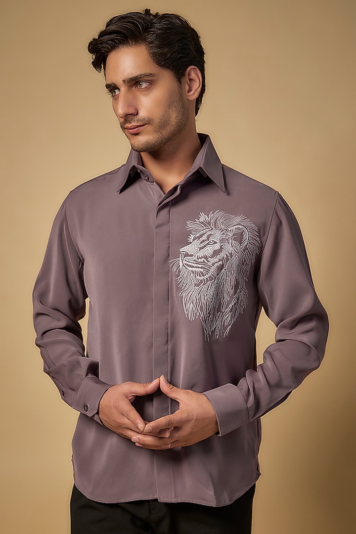 Purple Polysonic Party Wear Shirt by AMIT ARORA at Pernia's Pop Up Shop