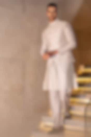 Mint Green & Pink Banarasi Silk Digital Printed Bundi Set  by AMIT ARORA at Pernia's Pop Up Shop