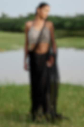 Black Modal Satin Saree Set by AMROOD