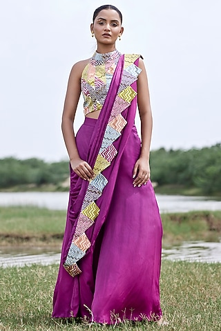 Magenta Modal Satin Palazzo Pant Set by AMROOD