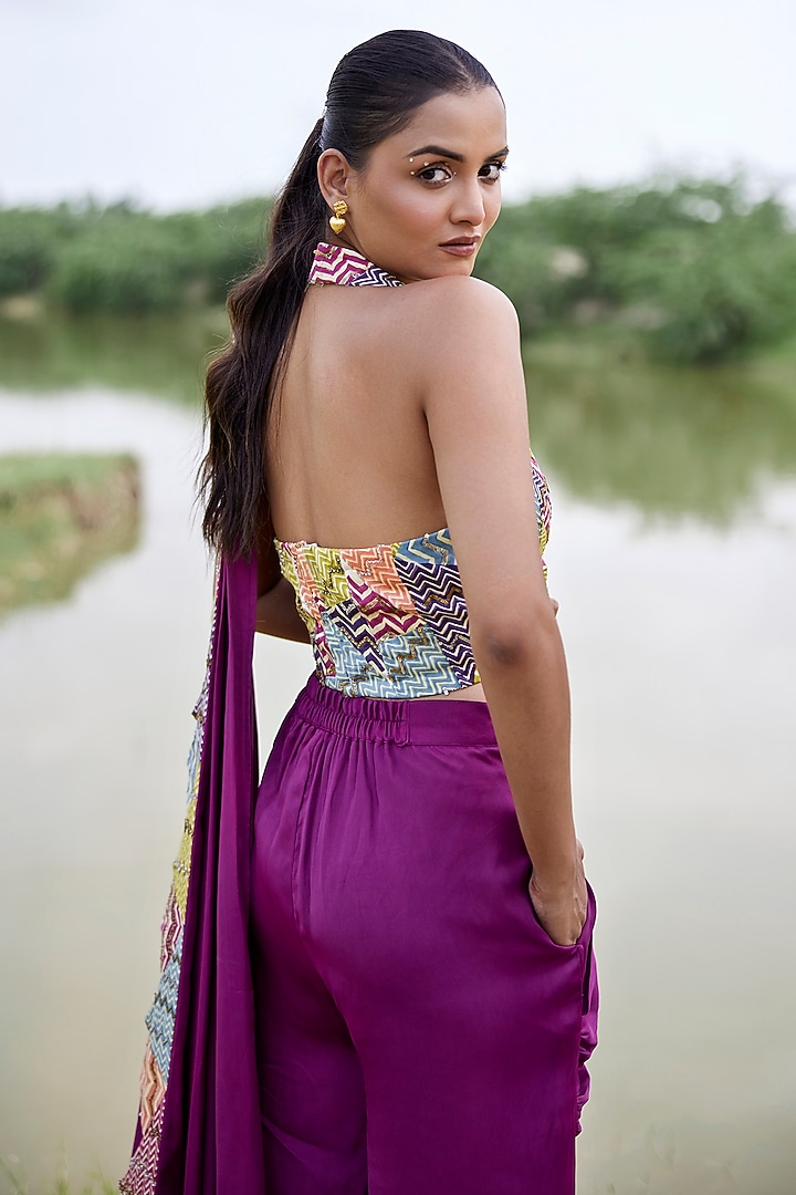 Magenta Modal Satin Palazzo Pant Set by AMROOD at Pernia's Pop Up Shop