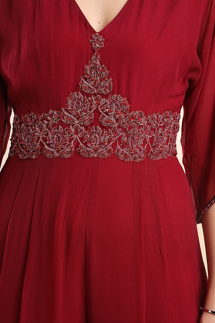 Berry Viscose Georgette Embroidered Jumpsuit by AMRTA By Guneet Kondal at Pernia's Pop Up Shop