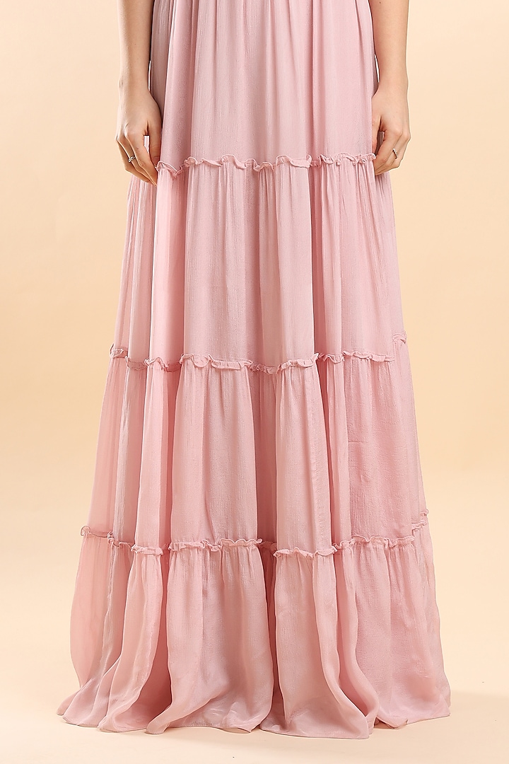 Soft Pink Silk Chanderi Embroidered Overlay With Vacation Dress by AMRTA By Guneet Kondal at Pernia's Pop Up Shop