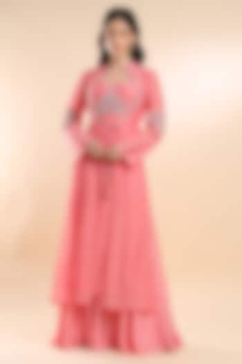 Soft Pink Silk Tulle Skirt Set by AMRTA By Guneet Kondal at Pernia's Pop Up Shop