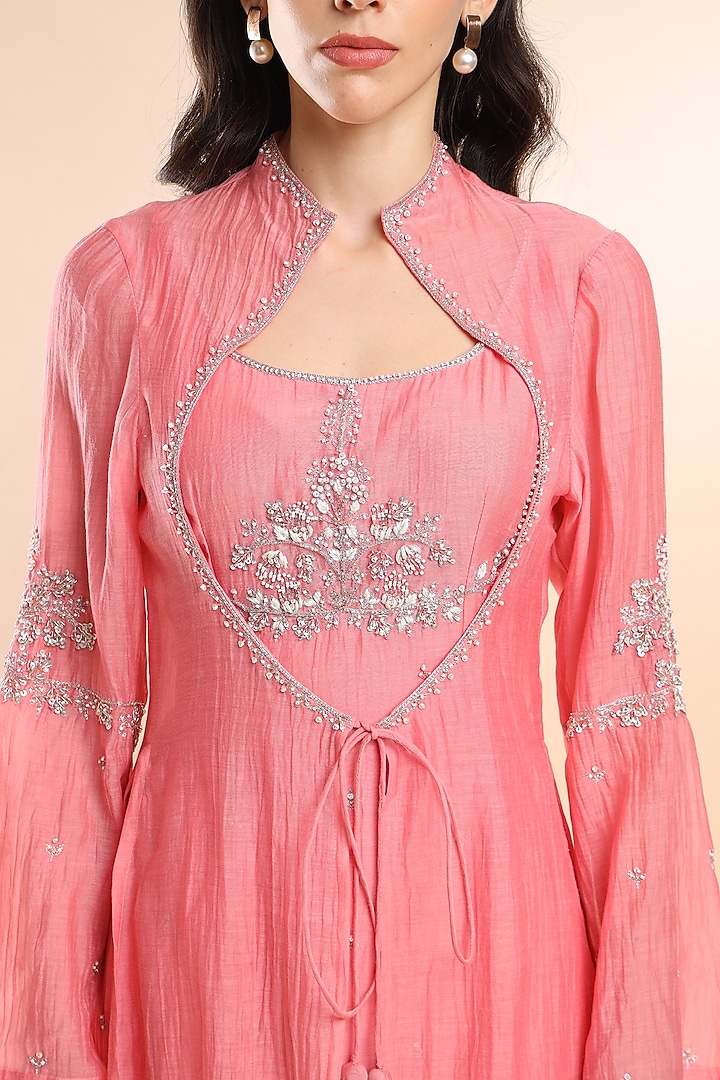 Soft Pink Silk Tulle Skirt Set by AMRTA By Guneet Kondal at Pernia's Pop Up Shop