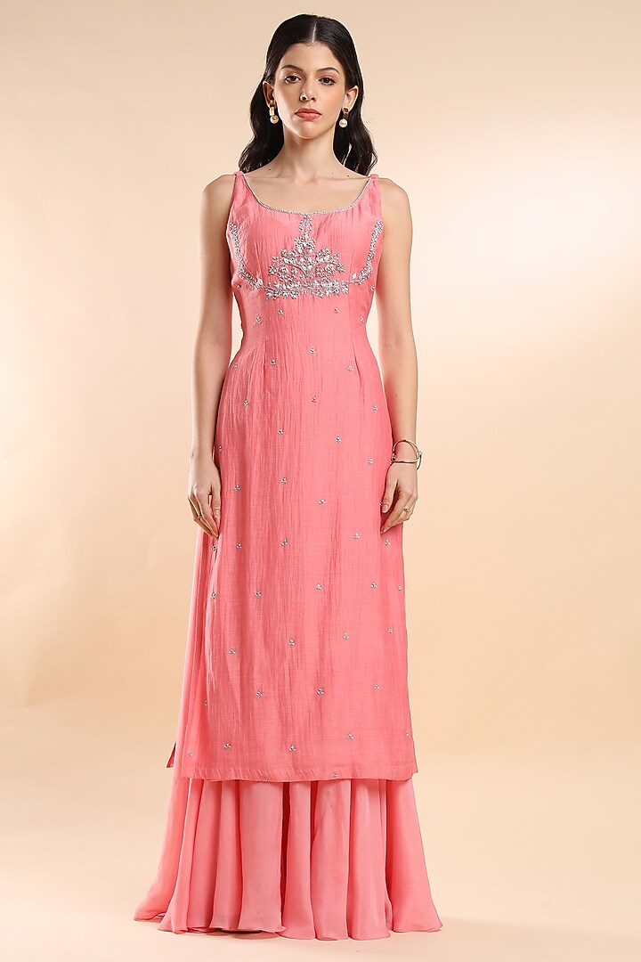 Soft Pink Silk Tulle Skirt Set by AMRTA By Guneet Kondal at Pernia's Pop Up Shop