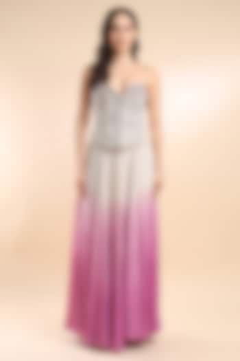 Purple Chinon Ombre Skirt Set by AMRTA By Guneet Kondal at Pernia's Pop Up Shop