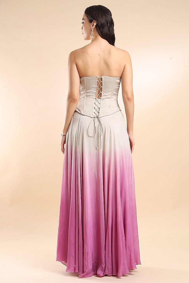 Purple Chinon Ombre Skirt Set by AMRTA By Guneet Kondal at Pernia's Pop Up Shop