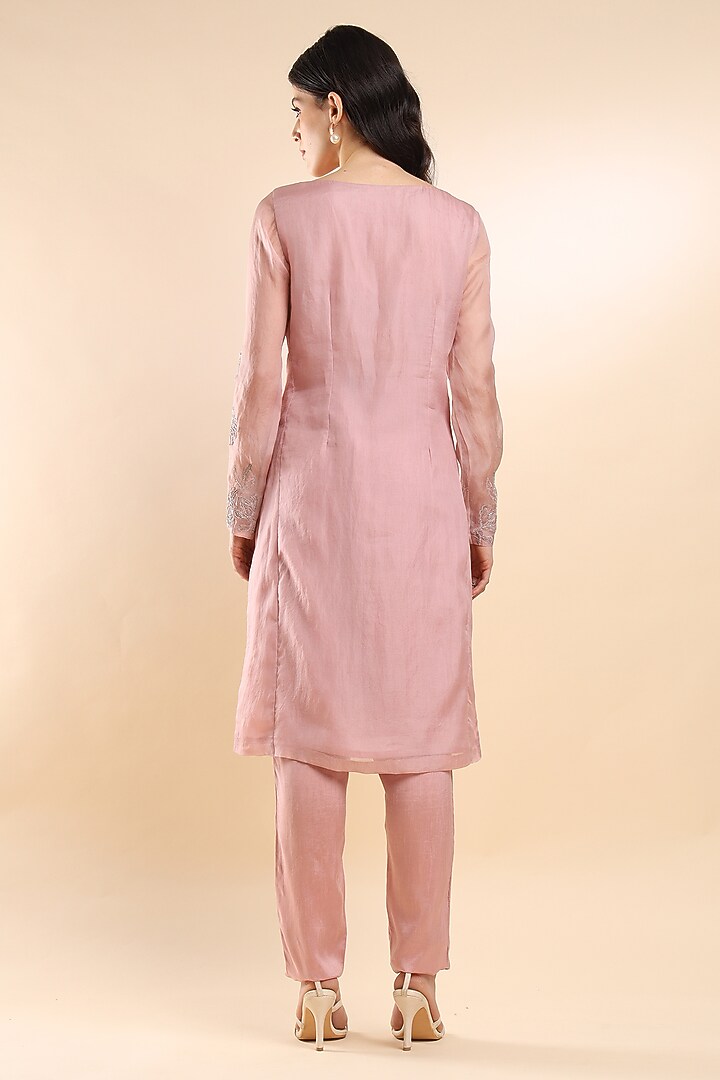 Soft Pink Organza Embroidered Kurta Set by AMRTA By Guneet Kondal at Pernia's Pop Up Shop