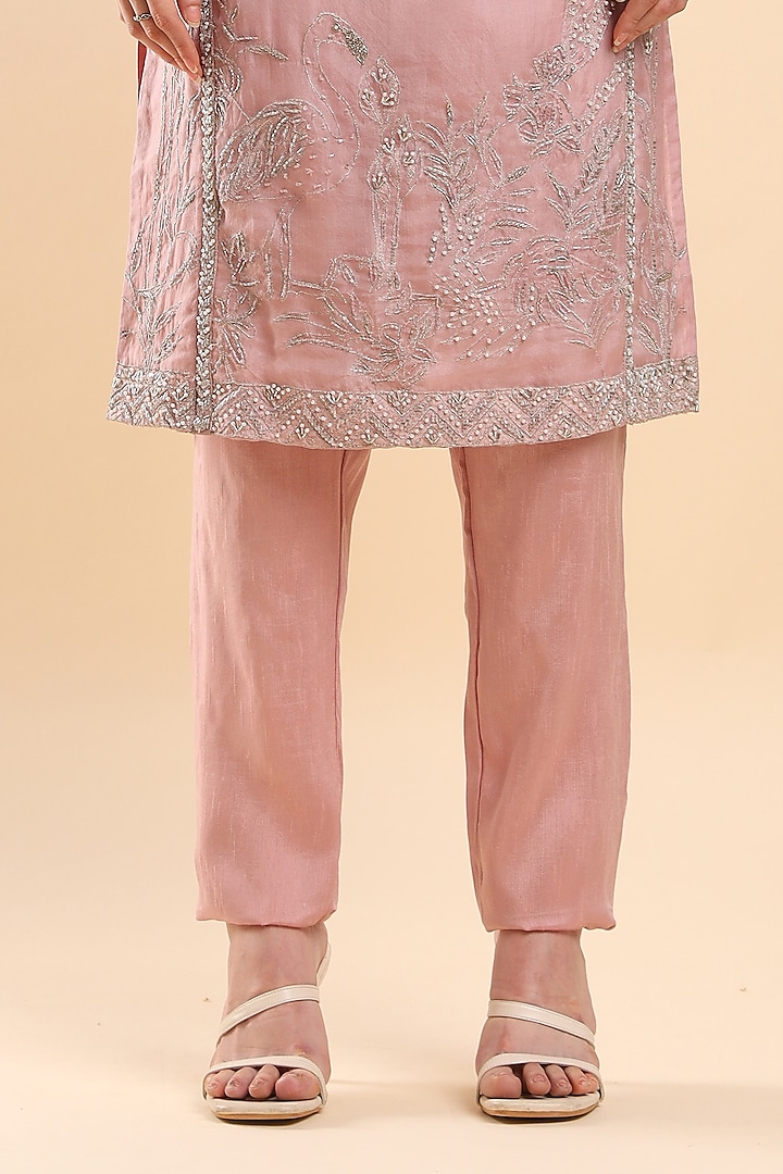 Soft Pink Organza Embroidered Kurta Set by AMRTA By Guneet Kondal at Pernia's Pop Up Shop
